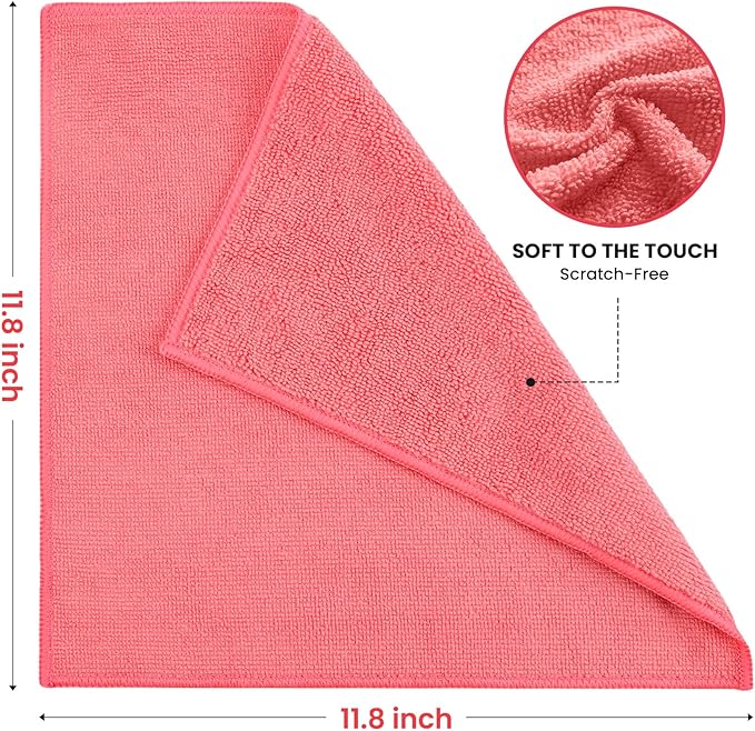 Microfiber Cleaning Cloth, 52 Pack Assorted Color Cleaning Rags for Housekeeping, Colorful Reusable Microfiber Towels for Car, Kitchen, Bathroom and Household Cleaning Supplies, 11.8"X11.8"