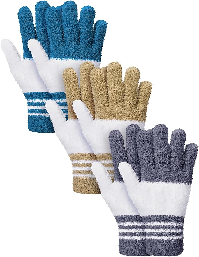 Patelai 3 Pairs Microfiber Plant Dusting Gloves Leaf Cleaning Gloves for Indoor Plants, Blinds, Furniture, House (Dark Blue,Gray,Khaki,White,Large)