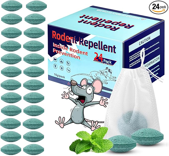 Mouse Rodent Repellent, 24 Pack Peppermint Lemon Mice Repellent for Squirrel Rats Spider Pests, Natural Repellent for Kitchen, Warehouse, Car, Indoor, Outdoor, Safe for Pets & Family