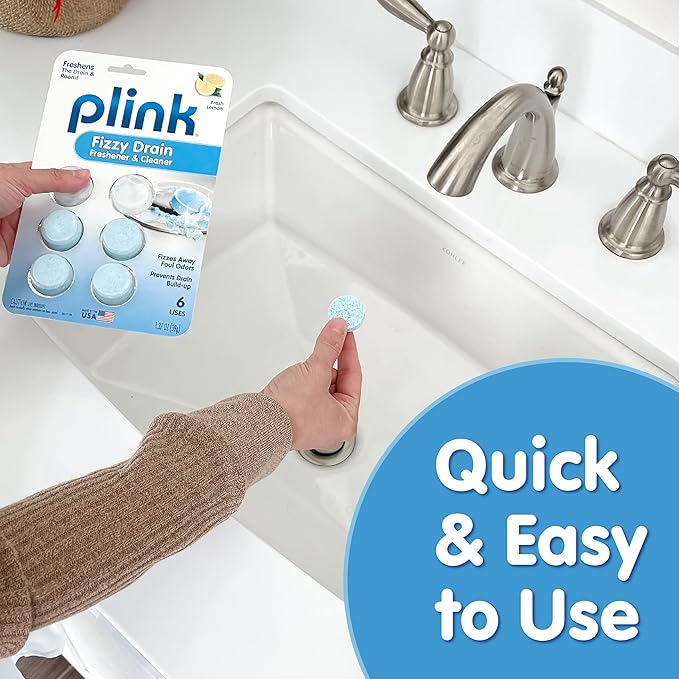 COMPAC HOME Plink Sink Drain Cleaner and Deodorizer, Air Fresheners for Garbage Disposal, Lemon Scented, Home Accessory Cleaning Products for Kitchen and Clogged Drain, 6 Count (Pack of 2), 12 Tablets