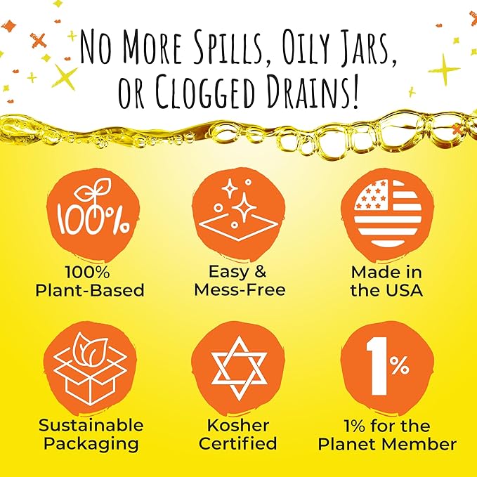 FryAway Cooking Oil Solidifier, Vegetable/Canola Oil Hardener for Easy Disposal, Natural Oils Solidifies, Grease Solidifying Powder, Waste Solution As Seen on Shark Tank, Deep Fry, Up to 1 Gallon