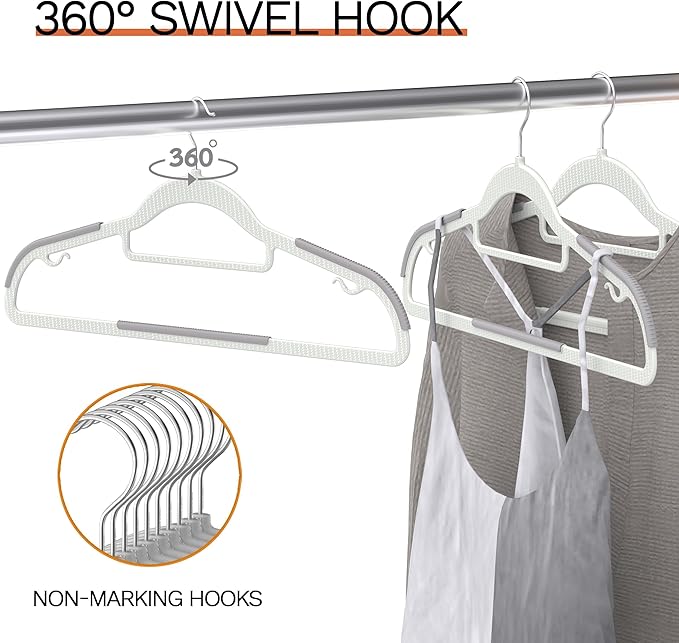 40 Pack Heavy Duty Plastic Hangers, Non Slip Clothes Hangers with Rubber Pads and 360° Hook - Thin Space Saving Hanger, Closet Organizer for Shirt, Pants, Suit, Skirt,Coat - Gray