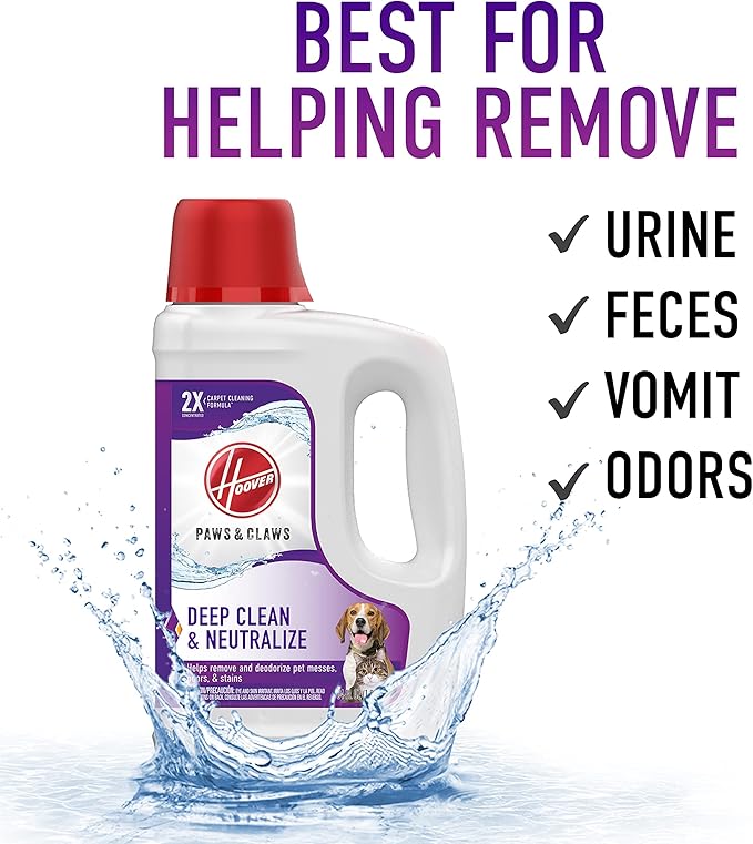 Hoover Power Scrub Deluxe Carpet Cleaner Machine & Paws & Claws Deep Cleaning Carpet Shampoo with Stainguard & Renewal Deep Cleaning Carpet Shampoo, Concentrated Machine Cleaner Solution, 64oz Formula