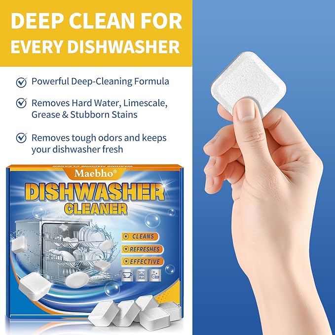 Dishwasher Cleaner and Deodorizer Tablets – 24 Pack, Natural Heavy Duty Deep Cleaning Descaler pods, Compatible with All Dish washer Models, Removes Limescale Grease& Odor, Septic Safe(1-Year Supply)