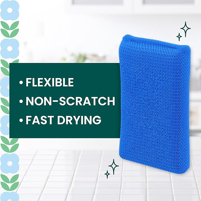 Scotch-Brite Blooms Dobie Scrubbing Pad, Non-Scratch Kitchen Sponge for Cleaning Dishes, Appliances, and Bathrooms, Raindrop Blue Dish Sponge that Dries Fast, 2 Pack