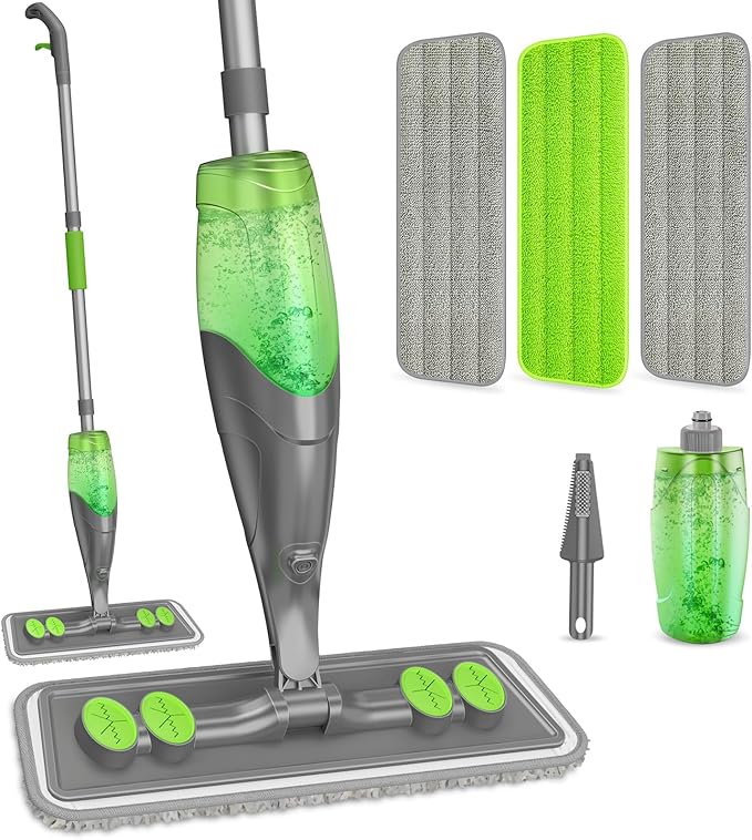 Spray Mop for Floor Cleaning - Wet Dry Hardwood Floor Mops with 3 Microfiber Washable Pads for Swiffer Powermop - Flat Mop with Sprayer for Tile Wood Laminate Vinyl Marble Kitchen