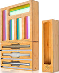 9 IN 1 Bamboo Foil and Plastic Wrap Organizer for Kitchen Drawer, Plastic Bag Organizer Organization and Storage, Food Storage Bag Organizer with Labels for Quart Gallon Snack Sandwich