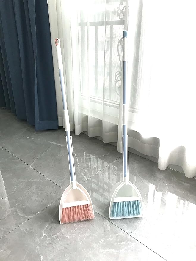 Mini Broom with Dustpan for Kids,Little Housekeeping Helper Set (White+Green)