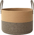 JMvicyroam 115L Extra Large Blanket Basket for Living Room - Woven Cotton Rope Laundry Hamper with Reinforced Handles - Storage Bin for Pillows, Comforters & Toys - Machine Washable,Jute&Black