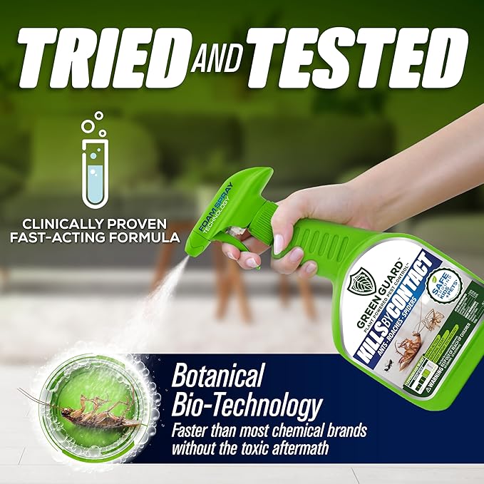 Green Guard Pest Control Spray - Indoor & Outdoor Killer of Ants, Roaches, Spiders & Other Crawling Insects, Safe Around Children & Pets, Plant-Based, Pleasant Scent (Lemongrass Blast, 32 oz)
