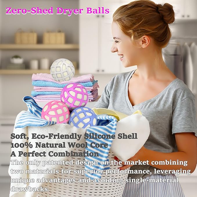 Dryer Balls – Patented Silicone Guard, Natural Wool Core, Super Anti-Tangle & Saves Drying Time, Reduces Static & Noise, Natural Fabric Softener, XL 3" Pack of 3