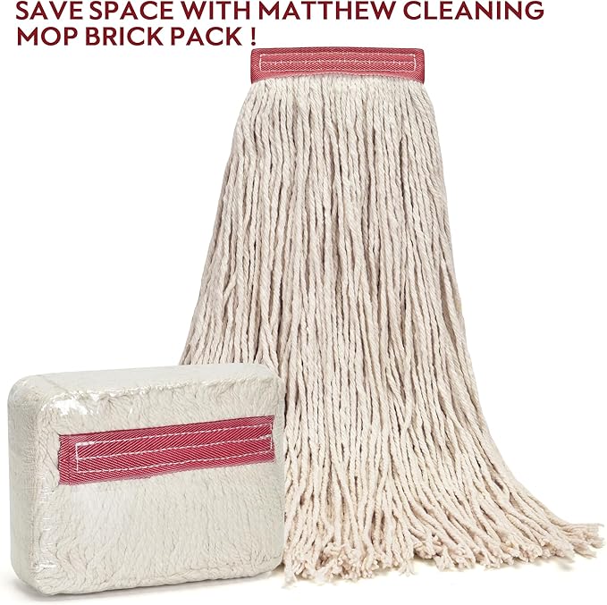 Matthew Cleaning 20oz 6Pack Cotton Floor Mop,Cotton Looped-Open String Heavy Duty String Refills, Universal Headband Blend Material,Mop Head Replacement for Home, Industrial and Commercial Use(White)