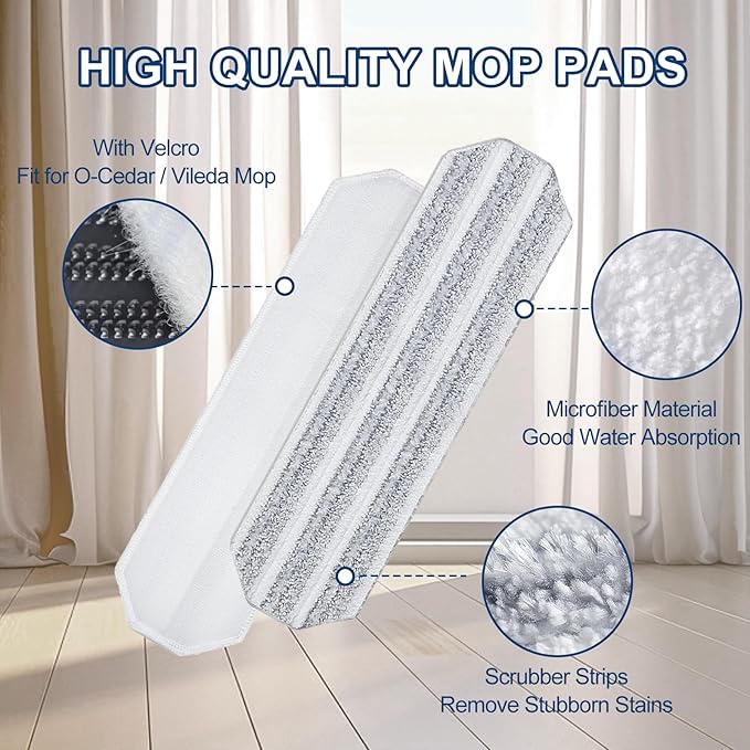 Mop Pads Replacements Compatible with H2prO Flat Mop System, Replace Mop Heads for Mop, Machine Washable Reusable Microfiber Pad Refills for Floor Cleaning (4 Pack)