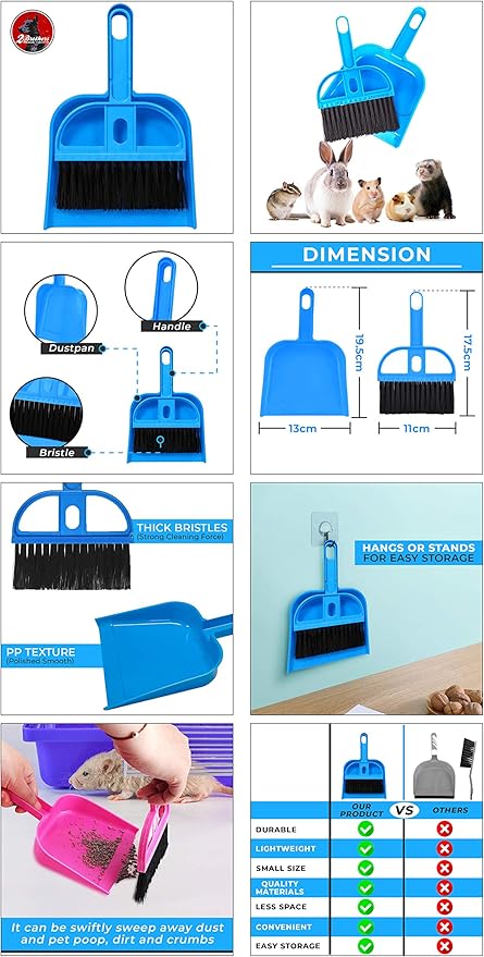 Mini Broom and Dustpan Set - Compact Cleaning Kit for Home, Car, Camping, Small Spaces, Pet Cleanup, and Travel - Durable Small Broom and Dustpan Set Mini - Blue Broom
