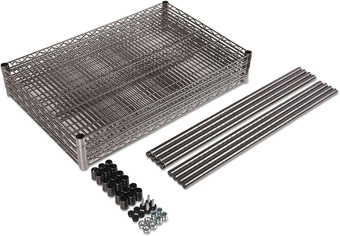 Alera Wire Shelving Starter Kit, Four-Shelf, 36w x 24d x 72h, Black Anthracite