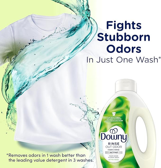 Downy Rinse Laundry Odor Remover, Active Fresh Scent, 62 FL OZ, Fabric Softener and Laundry Odor Removal Rinse