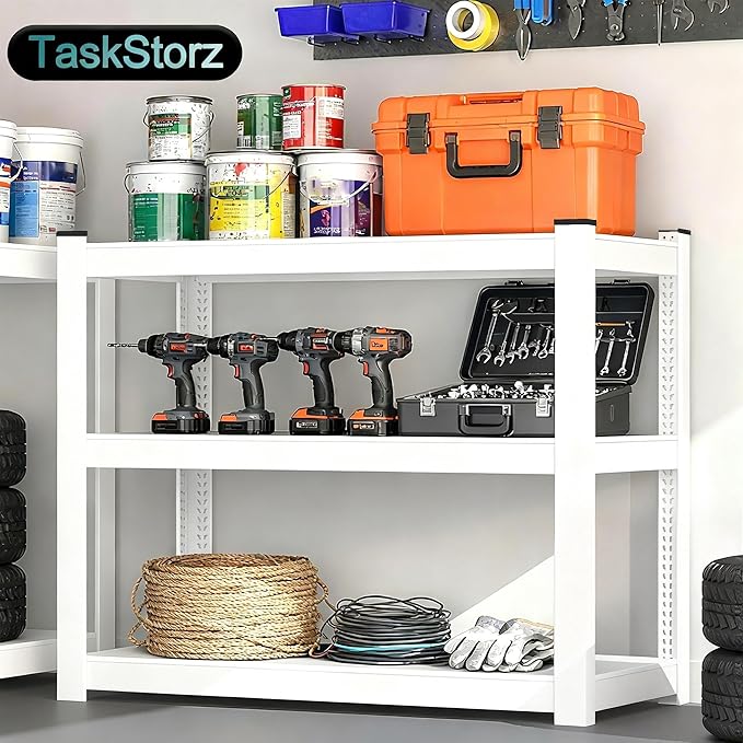 3-Tier Metal Storage Shelving Unit White 16" D x 36" W x 36" H, Adjustable, 1800 lbs Capacity, Heavy Duty, Storage Organizer, for Garage, Home, Bathroom, Laundry, Storage Rack