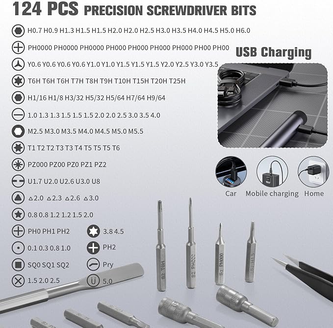 Xnix Electric Precision Screwdriver Set, 127-in-1 Magnetic Bits, Rechargeable USB-C, LED Light, Manual & Electric Modes, Cordless Portable Repair Tools Kit for Electronics, Phones, Laptops