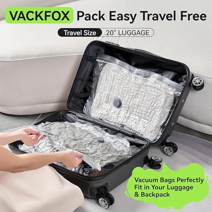 Travel Vacuum Bags with USB & TYPE C Pump, 9 Pack Carry-On Vacuum Storage Bags for Luggage & Suitcase, Vacuum Luggage Bags, Space Saver for Clothes & Travel(Green)