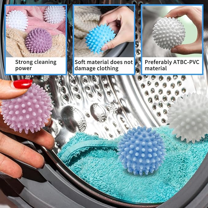 Laundry Balls, 4Pcs PVC Laundry Scrubbing Balls for Washing Machine, 2.5In Reusable Washer Laundry Dryer Balls for Reducing Clothing Wrinkles, Better Clean (4)