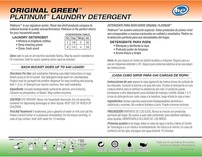 Ultra Fresh 3X Platinum 5 Gallon Laundry Detergent Liquid for All Machine Types with Easy Dispensing Pump, Up to 640 Loads, Original Green (4 Pack)