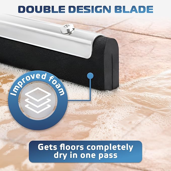 DSV Standard Uneven Surface Floor Squeegee 30’’, Double Foam Blade Garage Squeegee, Taper Pole Connection - Handle Sold Separately for Tiles, Concrete and Asphalt