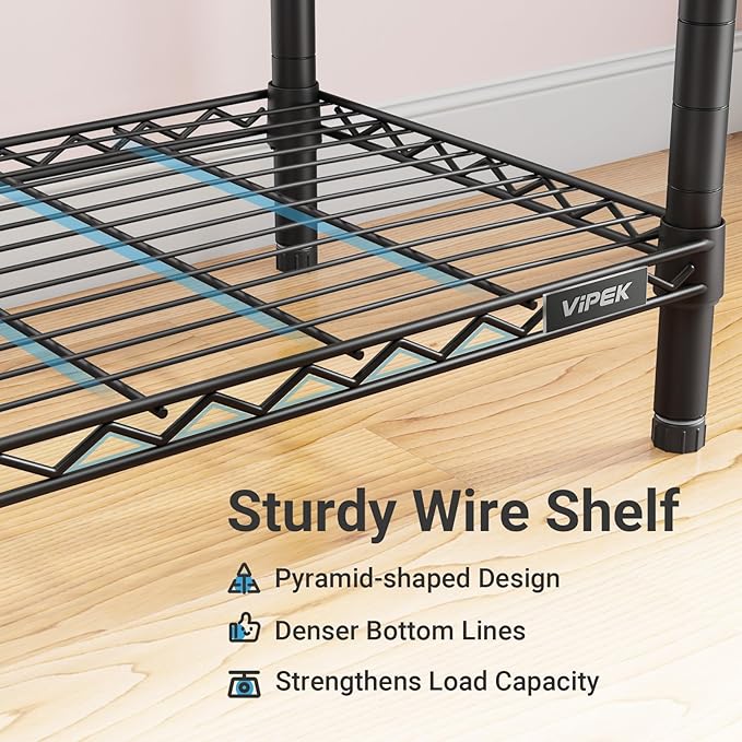 VIPEK X30 Expandable Clothes Rack Adjustable from 5' to 6'11", 950lbs Capacity Heavy Duty Portable Closet Wardrobe with 4 Hanger Rods & 7 Wire Shelves, Metal Closet System for Reach-in Closet, Black
