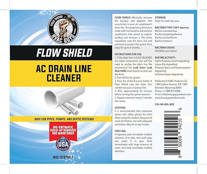AC Drain Line Cleaner | Prevent Buildup and Overflow | 8oz - Up to 3 Months of Protection | Fast Acting & Long Lasting Bio-Enzymatic Formula