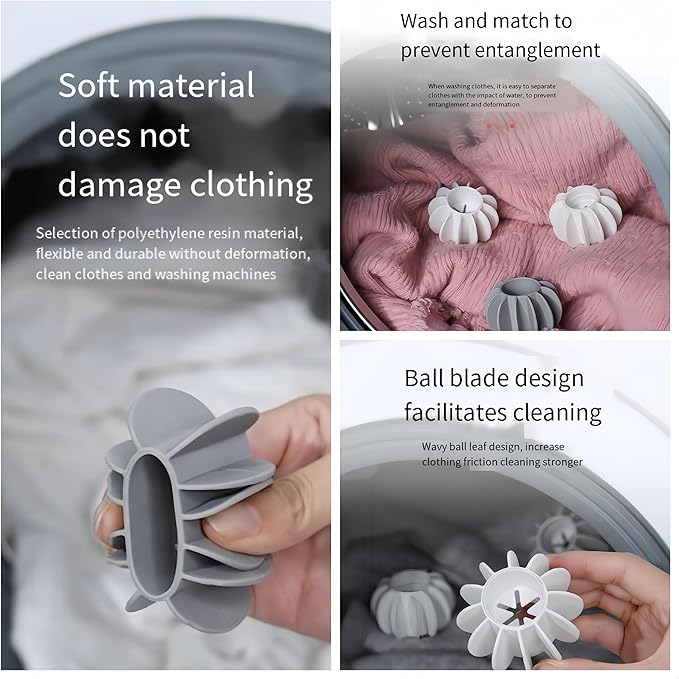 Laundry Balls Tangle Free for Washing Machines,Reusable Laundry Balls, Silicone Steamer Dryer Balls Washer Balls Laundry Balls (8pcs：4 White+4 Gray)