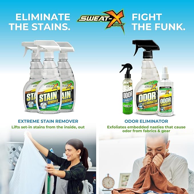 SWEAT X Extreme Stain Remover Spray for Clothes - Professional Laundry Stain Remover Spray for Performance Fabrics & Activewear - Powerful Stain Treater & Spot Remover for Clothes - 16 oz (1 Bottle)