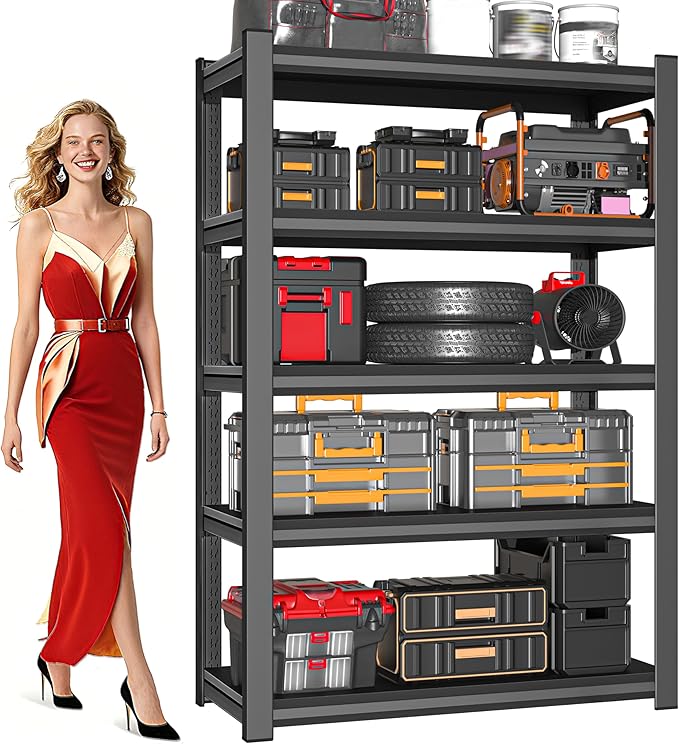 71" H Heavy-Duty Metal Storage Shelving, 5-Tier Garage Shelves Unit, 36" W 3000 LBS Ajustable Industrial Shelf for Garage, Warehouse, Home, Kitchen, Pantry, Office, Pure Black