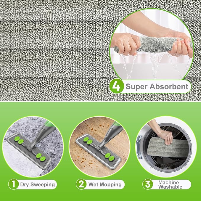 Spray Mop for Floor Cleaning - Wet Dry Hardwood Floor Mops with 3 Microfiber Washable Pads for Swiffer Powermop - Flat Mop with Sprayer for Tile Wood Laminate Vinyl Marble Kitchen