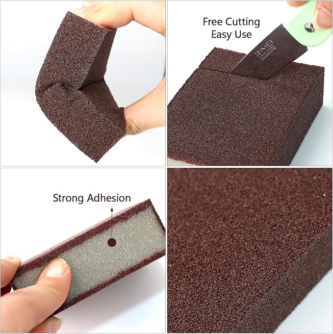 Magic Carborundum Sponge, 12pcs with 2 Handles Rust Foam Cleaning Eraser for Pots, Pans, Sink, Grill, Household Cleaning Emery Sponges for Kitchen, Bathroom