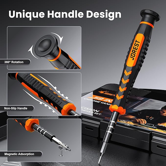 JOREST 59Pcs Small Precision Screwdriver Set with Torx T5, T6, T8, Mini Repair Tool Kit for Macbook, Computer, Laptop, iPhone, PS4 PS5, Xbox, Switch, Eyeglasses, Watch, PC, Ring Doorbell, Electronic