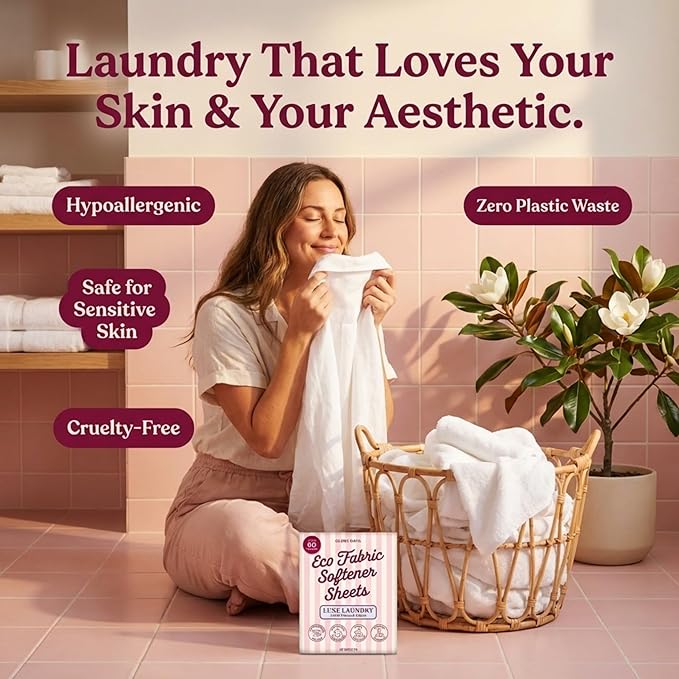 Glory Days Fabric Softener Sheets for Washer — Replaces Liquid Softener, Hypoallergenic, Fragrance Free, Sensitive Skin Safe, Plastic-Free, 60 Loads