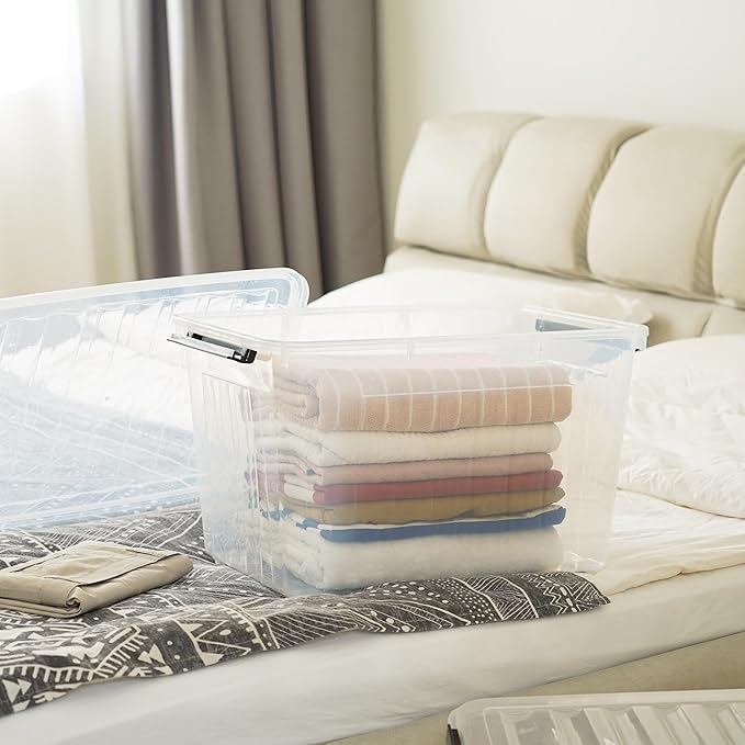 Citylife 54 QT Clear Plastic Storage Bins with Lids Stackable and Nestable Storage Boxes with Lids Large Plastic Storage Containers for Garage, Closet, Kitchen, 4 Packs