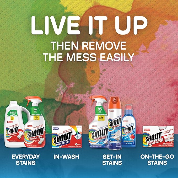 Shout Advanced Stain Remover Gel for Clothes Laundry, Ultra Concentrated Gel with Built-in Scrubber Brush for Deep Set-In stains, 8.7oz