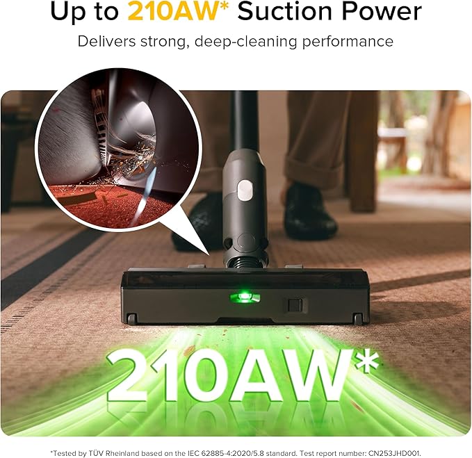 roborock H60 Ultra Cordless Stick Vacuum Cleaners, Upgraded 210AW Suction Stick Vacuum with 90-Min Runtime, 90° Bendable Tube, LED Dust Detection, Vacuum Cleaner for Carpets, Hard Floors & Pet Hair