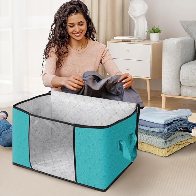 Fab totes Storage Bags,Clothes Blanket Storage Bins Foldable Closet Organizers with Reinforced Handle for Home Dorm Storage and Organization,Fabric Bags for Organizing Sheets,Clothing (Green,8 Pack)