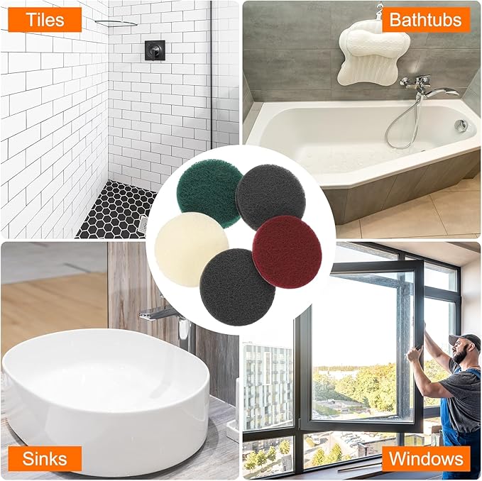 HARFINGTON 20pcs Scrubber Scouring Pads 1200 Grits 3 Inch Drill Power Brush Hoop and Loop Surface Conditioning Disc Drill Scuffing Disc Scrub Pads for Home Kitchen Cleaning, Light Grey