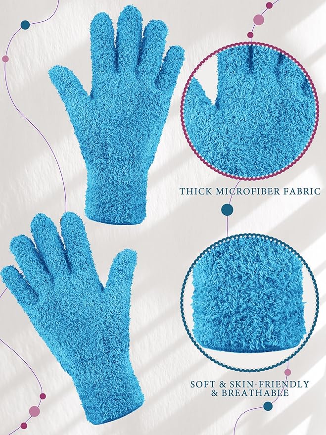 Patelai 3 Pairs Microfiber Plant Dusting Gloves Leaf Cleaning Gloves for Indoor Plants, Blinds, Furniture, House (Reddish Violet,Blue,Purple,Medium)