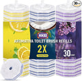 30Ct Aromative Toilet Brush Refills, Toilet Bowl Cleaner Refills, Double-Layer Cleaning Pads Added, Disposable Refill Heads for Toilet Bowl Cleaner Wands，Lemon, Blue Ocean, Lavender （Patented）