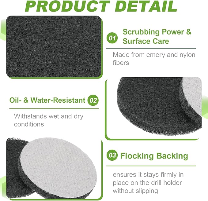 Power Scrub Pads, Scrubbing Pads 800 Grits Scouring Discs - Fitting for (Home Kitchen Cleaning - Drill Attachment - Scrubber Replacement) 20 Pcs & 3 Inch & Gray