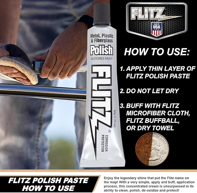 Flitz 1.76oz Metal Polish Paste + 16" x 16" Microfiber Cloth