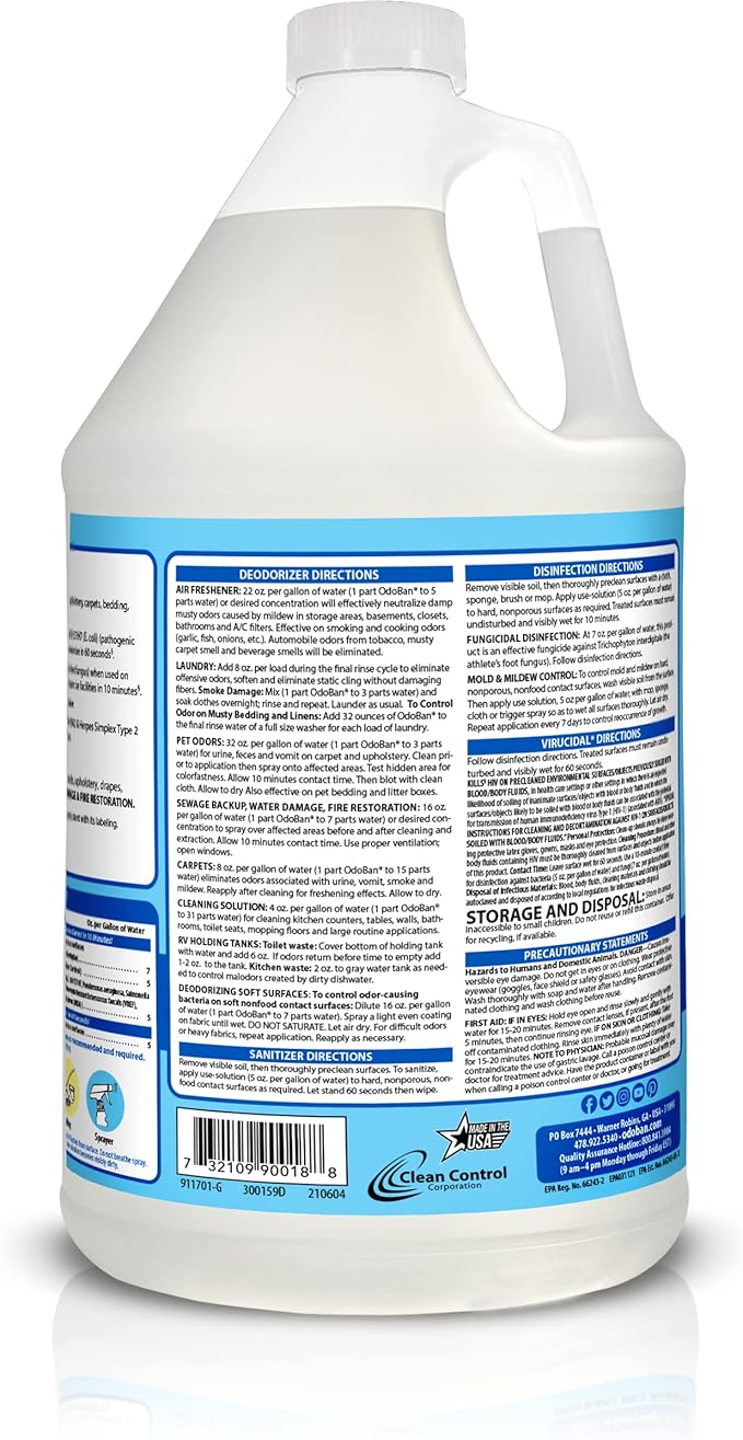 OdoBan Ready-to-Use Disinfectant and Odor Eliminator, Made in the USA, Fresh Linen Scent, Set of 3, 2 Spray Bottles, 32 Ounces Each and 1 Gallon Concentrate