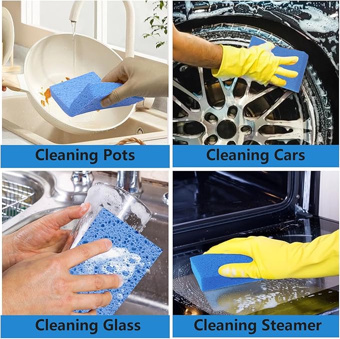Cellulose Sponges, Large Size 4" x 6" x 1" - Heavy Duty Scrub Kitchen Sponge, Clean Tough Messes Without Scratching Kitchen Cleaning Pads, Pop Up Eco DIY (6 Pack), Blue