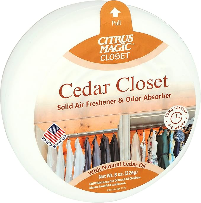 Citrus Magic Odor Absorbing Solid Air Freshener for Closets, Cedar, 8-Ounce, Pack of 3