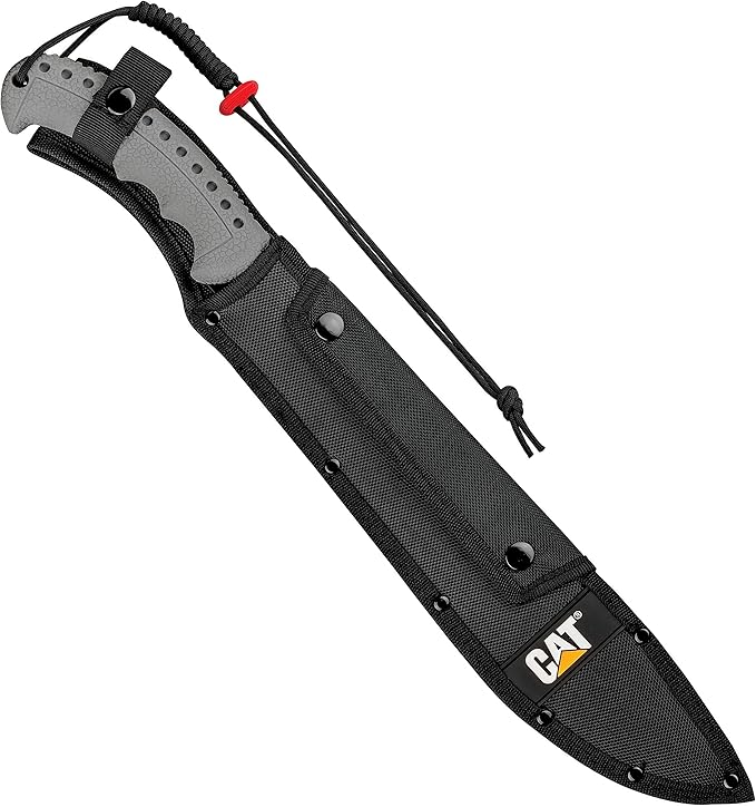 CAT Latin 21-Inch Machete with Shoulder Strap Sheath, Blade Knife with Ergonomic Comfort Tool Handle, Cut, Chop, Clear Brush, Garden, Outdoors, Camping - 980409ECT Black