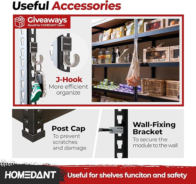 HOMEDANT 47.7" W Deep 5 Tier Heavy Duty Garage Shelving Adjustable Metal Rack Storage Shelves Standing Shelf Unit Organizers Industrial Warehouse Basement Black 2Pack
