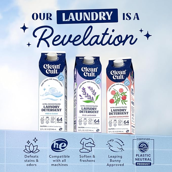Ultra Concentrated Liquid Laundry Detergent Soap, 64 loads (32 oz), Long Lasting Scent, 90% Less Plastic, No Harsh Chemicals, Wild Lavender, Defeats Stains & Odors, HE/Standard Compatible